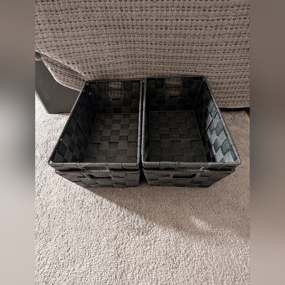 Set of (4) Gray Woven Storage Baskets
